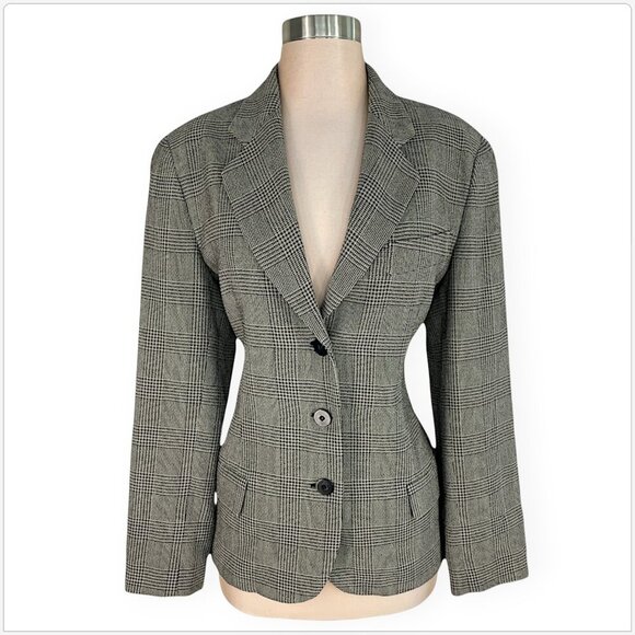 Giorgio Armani Le Collezioni Black Plaid Checked Jacket Blazer Career 44 US 10 - Picture 1 of 4
